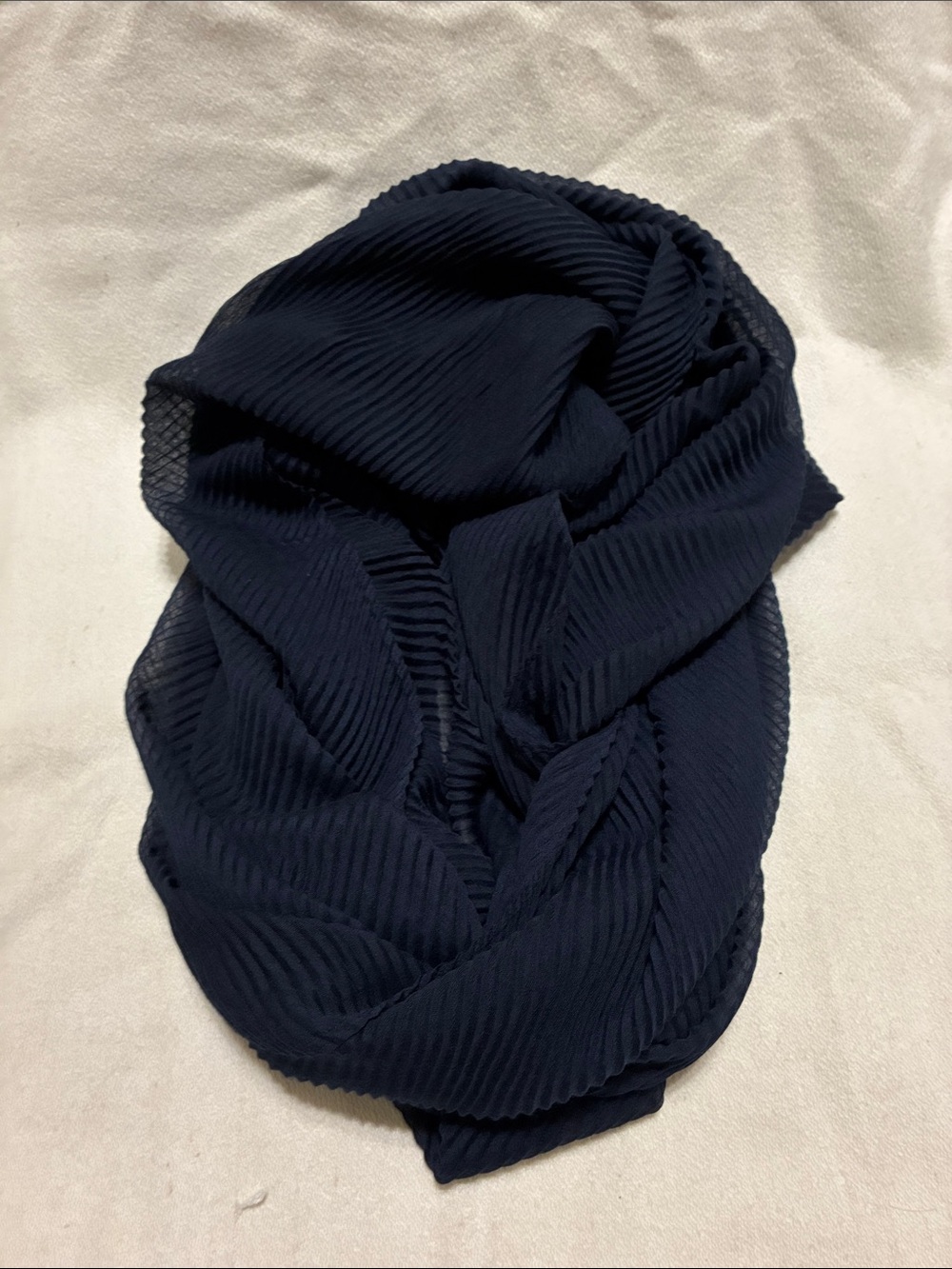 Navy Textured Pleated Scarf